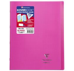 Cahier piqué Koverbook 24x32 cm 96 pages petits carreaux + marge couverture polypropylène transparent - Rose