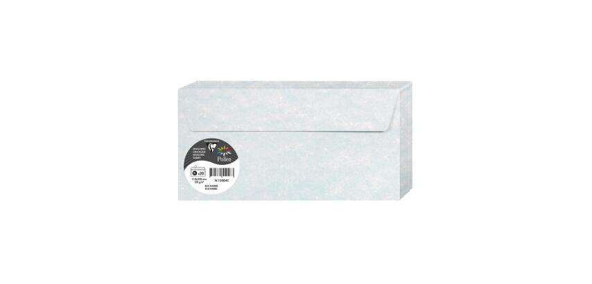 PAPIERS MARBRÉS, Paquet de 20 enveloppes Pollen 110x220mm 120g/m2 - Bleu marbré
