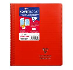 Cahier reliure intégrale enveloppante Koverbook 17x22cm 160 pages ligné + marge couverture polypropylène transparent - Rouge