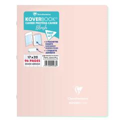 Cahier piqué Koverbook Blush 17x22cm 96 pages grands carreaux couverture polypropylène opaque bicolore - Rose poudré/Menthe à l'eau