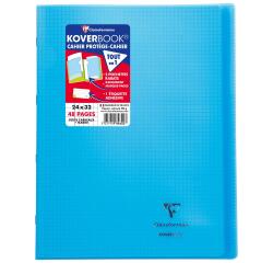 Cahier piqué Koverbook 24x32cm 48 pages petits carreaux + marge couverture polypropylène transparent - Bleu