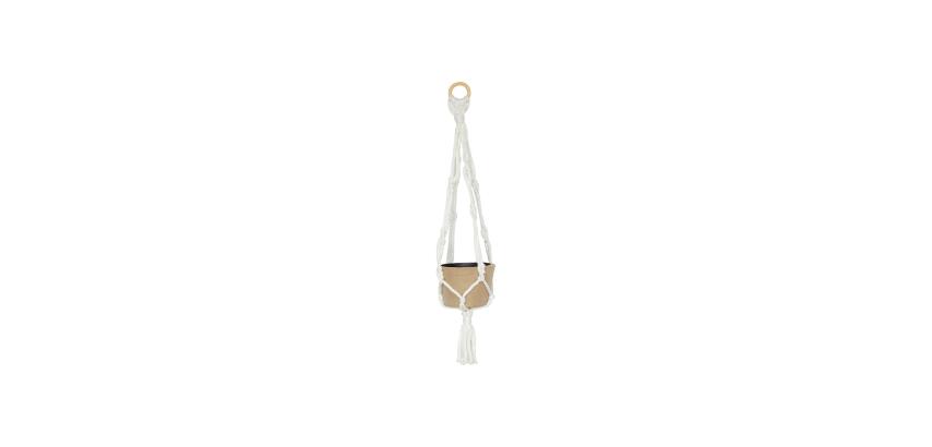 Braunes Pappmaché, großes Makramee mit Übertopf 12 ,5x12 ,5x57cm, wasserdicht - Kraft