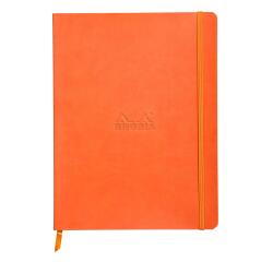 Rhodiarama softcover notitieboek 19x25 cm, 80 blad gelijnd ivoorkleurig papier van 90g, sluiting met elastiek - Licht oranje