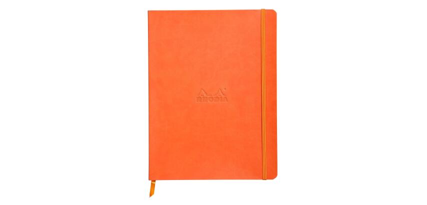 Rhodiarama carnet souple 19x25 cm 160 pages ligné papier ivoire 90g fermeture élastique - Tangerine