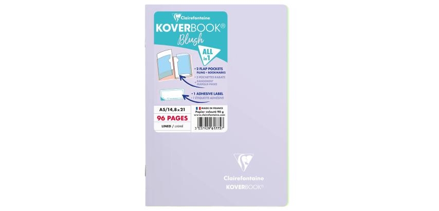Koverbook Blush cahier piqué A5 96 pages ligné couverture polypropylène opaque bicolore. - Lilas/Vert tilleul