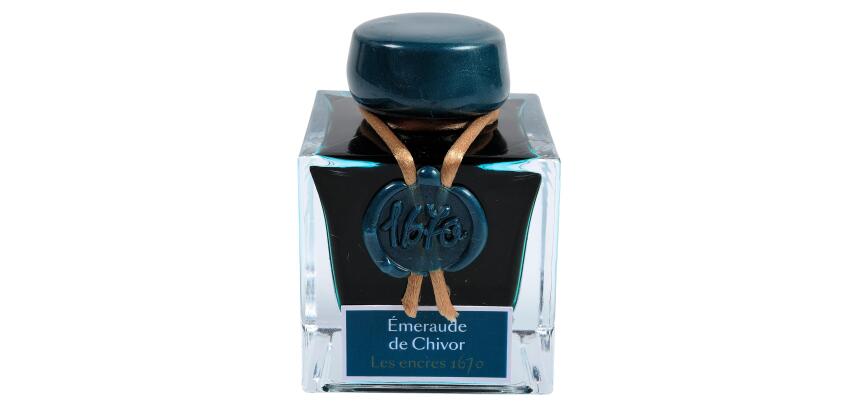 Encre 1670 à paillettes dorées 50ml - Vert emeraude