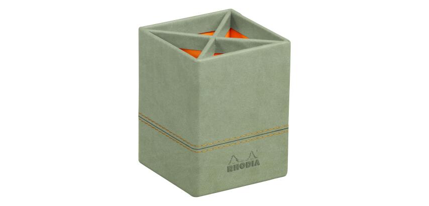 Rhodiarama pot à crayons simili cuir italien 8x8x11 cm - Céladon