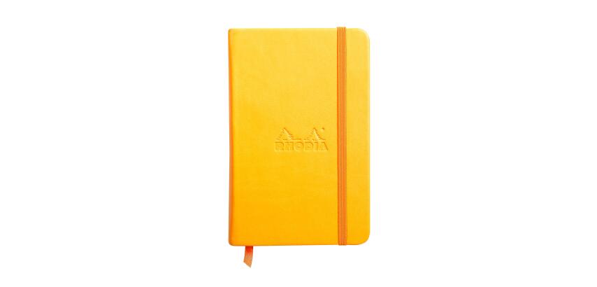 Rhodiarama carnet rembordé rigide 9x14 cm 192 pages uni papier ivoire 90g fermeture élastique - Jonquille