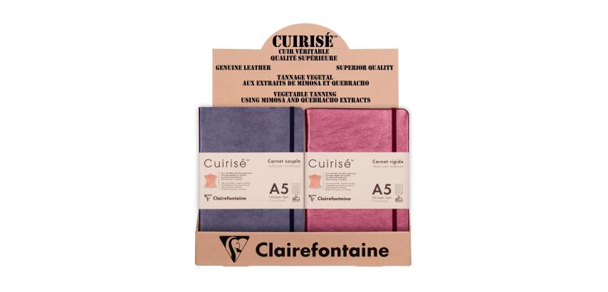 CUIRISÉ Présentoir 8 x A5 carnets souples + 6 x A5 rembordés rigides. - Assortiment mixte