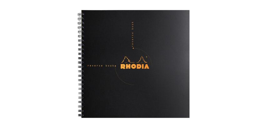 Reversebook Rhodiactive 90g reliure intégrale 21x21 cm 160 pages petits carreaux 5x5 microperforé non perforé - Noir