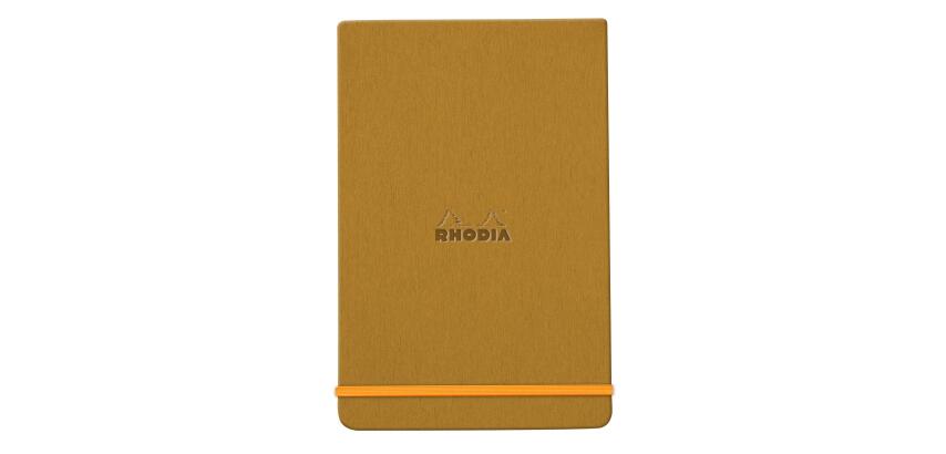 Rhodiarama Webnotepad rembordé rigide 9x14 cm 192 pages ligné microperforé papier ivoire 90g fermeture élastique - Or