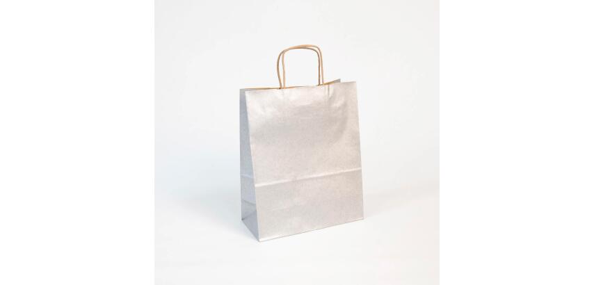 Paq.25 sacs kraft lisse, 22x10x27cm,Argt - Argent