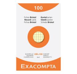 Étui de 100 fiches - bristol quadrillé 5x5 non perforé 100x150mm - Couleurs assorties