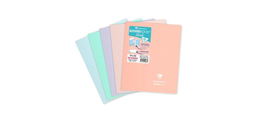 Cahier piqué Koverbook Blush 17x22cm 96 pages ligné + marge couverture polypropylène opaque Couleur aléatoire - Assortis