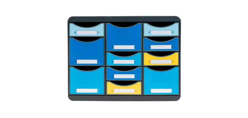 Schubladenbox STORE BOX MULTI, 11 offene Schubladen, Bee Blue - Farben sortiert
