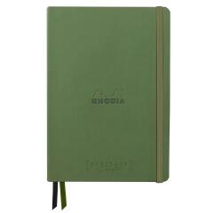 Rhodiarama Goalbook Creation rembordé rigide A5 160 pages papier Maya noir lisse dot 120g avec élastique - Sauge