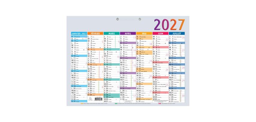 Calendrier Multicolore 43 x 33,5 cm Semestriel 2027 - Multicolore