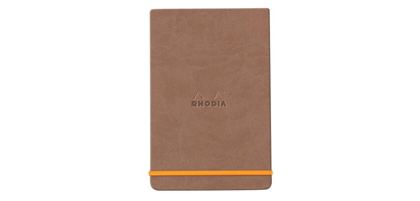 Rhodiarama Webnotepad rembordé rigide 9x14 cm 192 pages ligné microperforé papier ivoire 90g fermeture élastique - Taupe