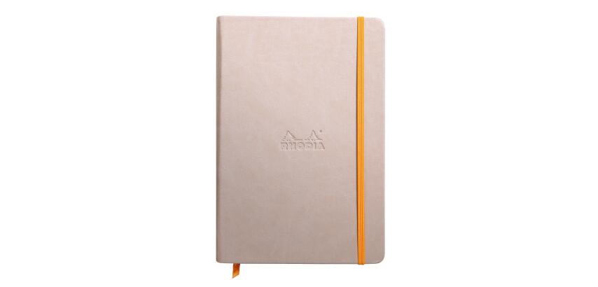 Rhodiarama carnet rembordé rigide A5 192 pages ligné papier ivoire 90g fermeture élastique - Beige