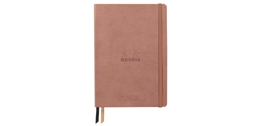 Rhodiarama Goalbook Creation rembordé rigide A5 160 pages papier Maya noir lisse dot 120g avec élastique - Bois de rose
