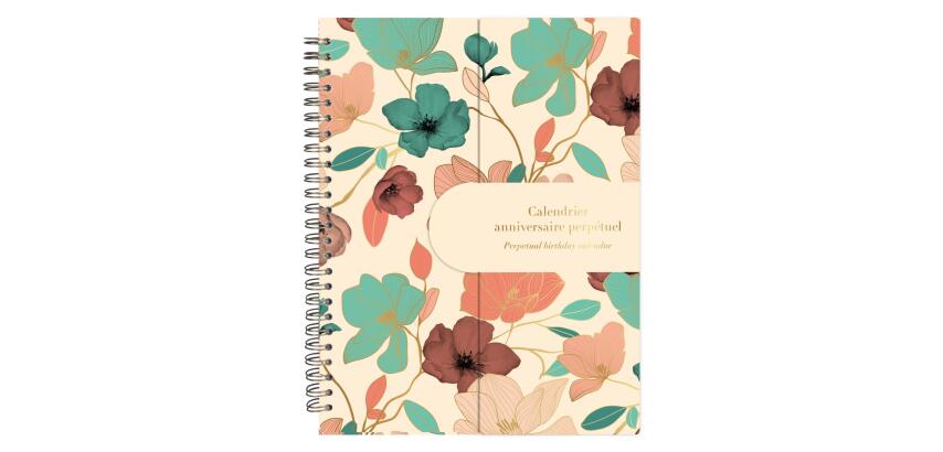 Gaïa beige, Calendrier anniversaire perpétuel 23 x 17 cm, 50 pages imprimées, fermeture aimantée pour affichage sur la table.