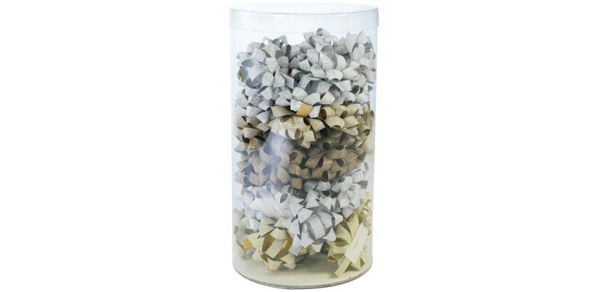 Kleine Rohrverpackung mit 50 Schleifen Ø 5cm, Glitter - Sortierung