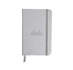 Webnotebook 9x14 cm, 96 blad gelijnd ivoorkleurig papier van 90g, sluiting met elastiek - Zilver