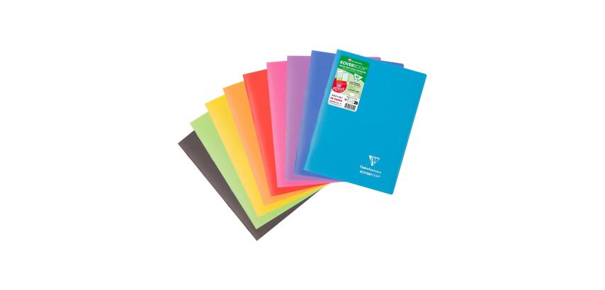 Cahier piqué Koverbook A4 96 pages petits carreaux couverture polypropylène opaque 100% recyclé - Assortis