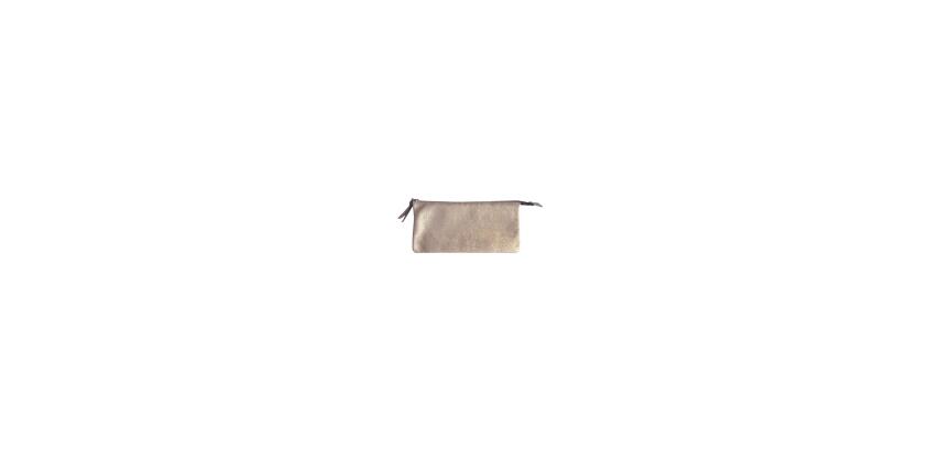 PLUME Grande pochette 2 compartiments en Daim irisé 22x11cm - Or