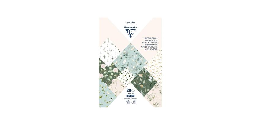 PAPIERS IMPRIMÉS, Bloc de 20 feuilles à motifs 160g/m2 au format A4 (21x29,7cm) + 1 idée créative - Romantique - Multicolore