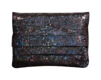 CÉLESTE CUIR Pochette à rabat 26x18 cm Lazer Noir