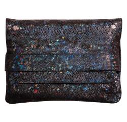 CÉLESTE CUIR Pochette à rabat 26x18 cm Lazer Noir