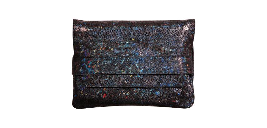 CÉLESTE CUIR Pochette à rabat 26x18 cm Lazer Noir