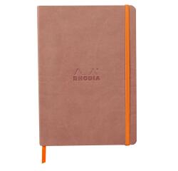 Rhodiarama softcover notitieboek A5, 80 blad gelijnd ivoorkleurig papier van 90g, sluiting met elastiek - Bois de rose