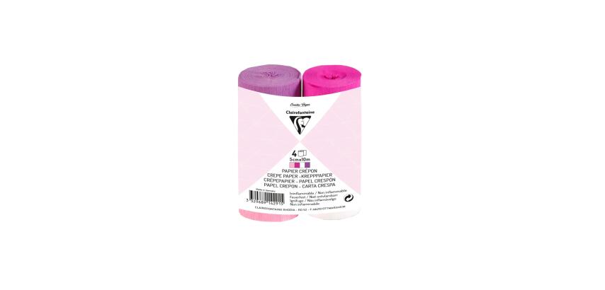 PAPIER CRÉPON IGNIFUGÉ, 4 bandes au format 5cmx10m - Assortiment rose