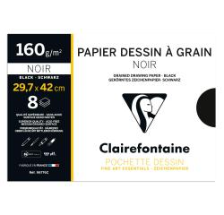 Etival Color, Zeichenpapier A3 160g, Packung mit 8 schwarzen Bogen - Schwarz