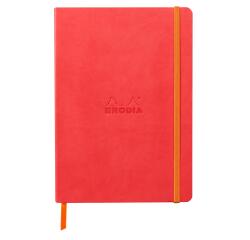 Rhodiarama softcover notitieboek A5, 80 blad gestippeld ivoorkleurig papier van 90g, sluiting met elastiek - Koraal