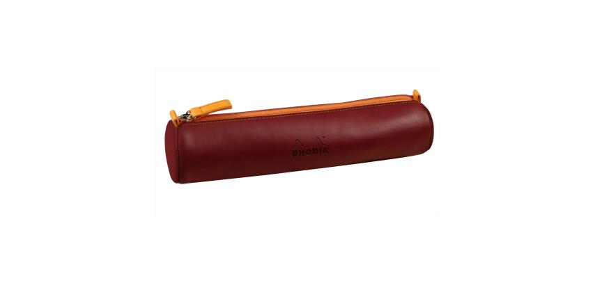 Rhodiarama trousse ronde simili cuir italien 5x21,5 cm - Lie de vin