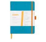 Rhodiarama Meeting A5+ 160 pages microperforé papier blanc 90g avec élastique + p-stylo - Turquoise