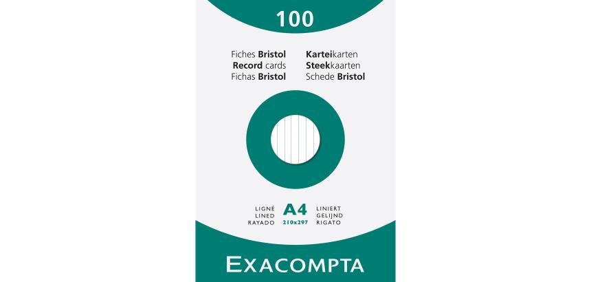 Étui de 100 fiches - bristol ligné non perforé 210x297mm - Blanc