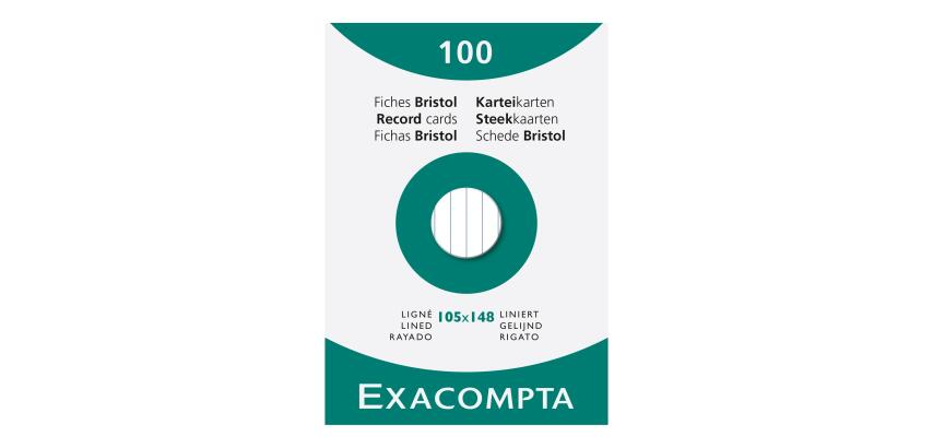 Étui de 100 fiches - bristol blanc ligné non perforé 105x148mm - Blanc