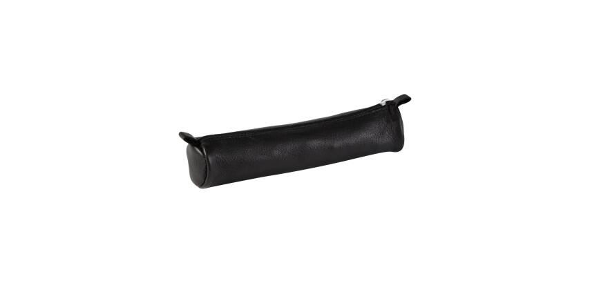 CUIR NOIR Trousse petite ronde Ø3,5x18 cm. - Noir
