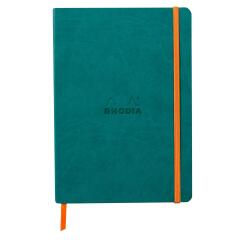 Rhodiarama notitieboek A5 met soepele omslag 80 blad gelijnd ivoorkleurig papier 90g sluiting met elastiek - Peacock