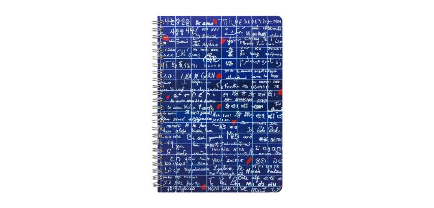 Le Mur des Je t'aime, Carnet reliure intégrale A5 14,8x21 cm, 120 pages, ligné, 3 intercalaires avec 6 poches