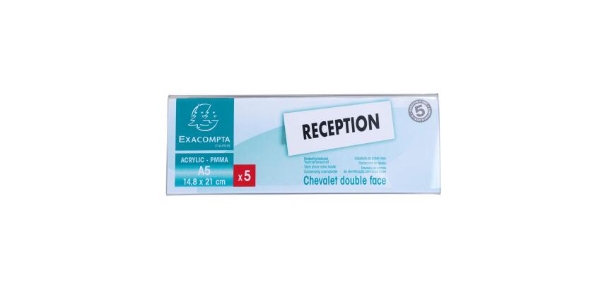 Set mit 5 Namensschildern für A5, beidseitig, horizontal, PMMA, Exacryl - Kristall