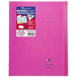 Cahier piqué Koverbook 24x32 cm 48 pages petits carreaux + marge couverture polypropylène transparent - Rose