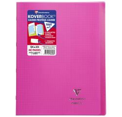 Cahier piqué Koverbook 24x32 cm 48 pages petits carreaux + marge couverture polypropylène transparent - Rose