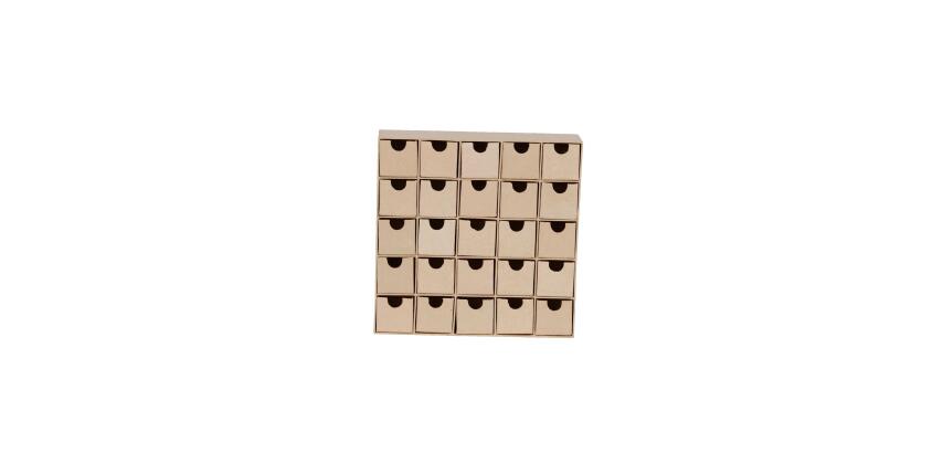 Braunes Pappmaché, Regal/Adventskalender mit 25 kleinen Fächern 25x25cm - Kraft