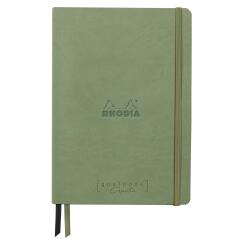 Rhodiarama Goalbook Creation rembordé rigide A5 160 pages papier Maya noir lisse dot 120g avec élastique - Céladon
