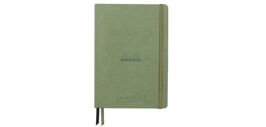 Rhodiarama Goalbook Creation rembordé rigide A5 160 pages papier Maya noir lisse dot 120g avec élastique - Céladon